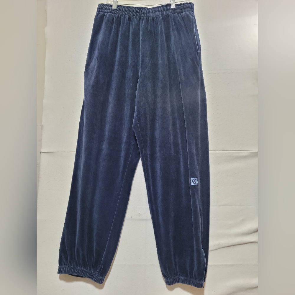 VTG 90'S Y2K KARL KANI MEN'S BAGGY HIPHOP BLUE VELOUR TRACK PANTS SIZE XL